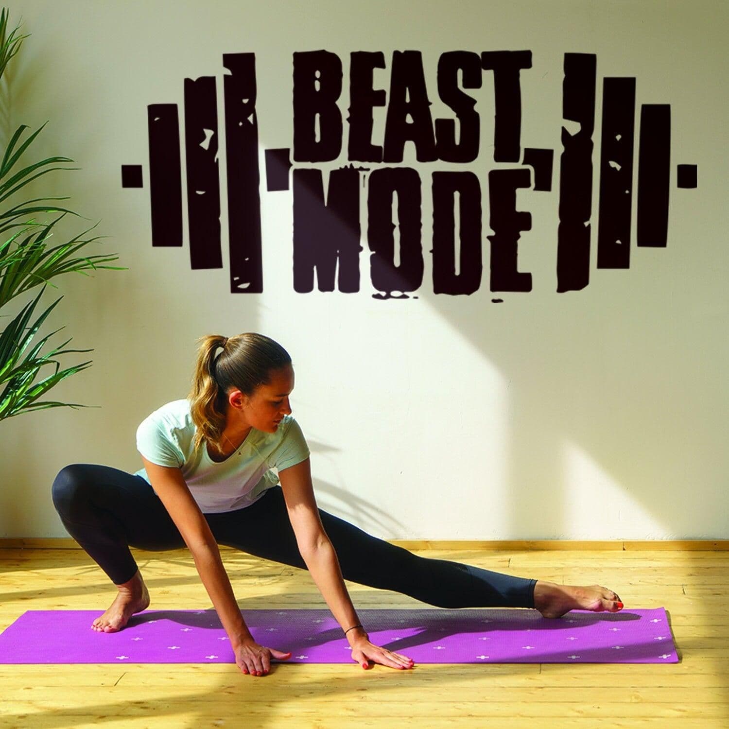image-Fitness Gym Wall Workout Decor Vinyl Decal - Inspirational Motivational Sports Stickers Quotes For Exercise Room Beast Mode Sticker Decals