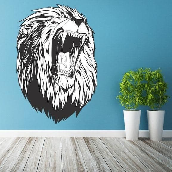 image-Lion Head Wall Decal Decor - Large Wild Lions Vinyl Sticker For Bedroom Living Room Decor
