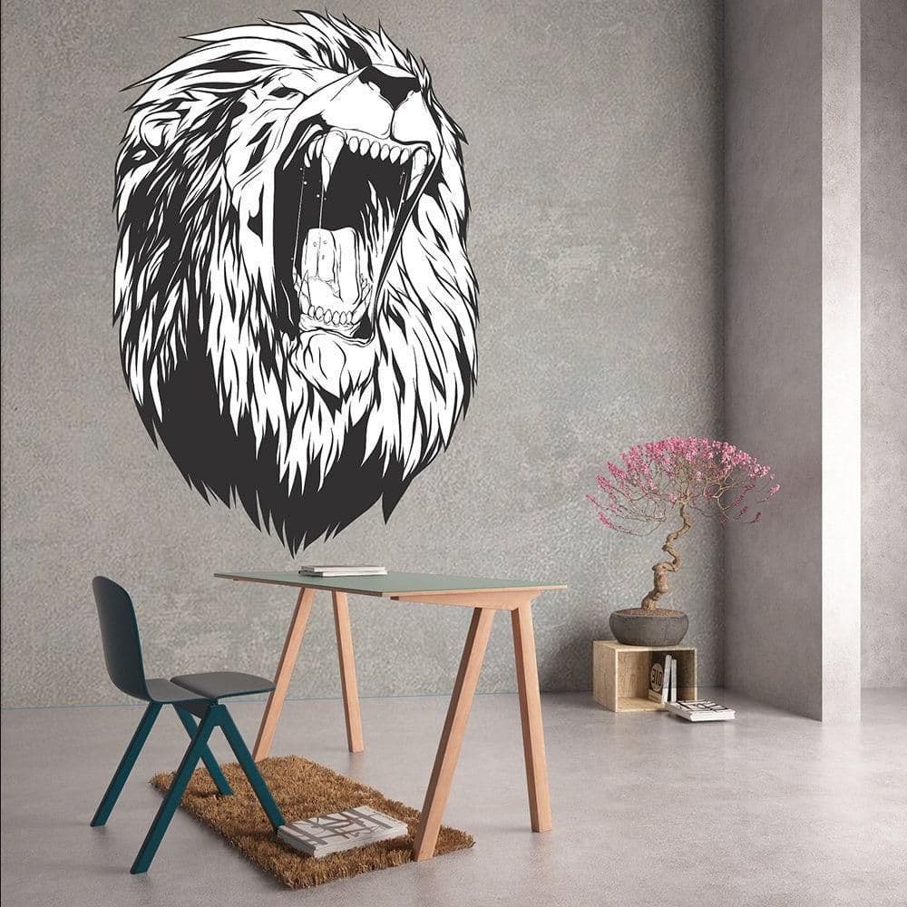 image-Lion Head Wall Decal Decor - Large Wild Lions Vinyl Sticker For Bedroom Living Room Decor