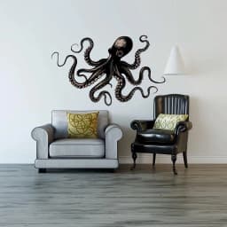 image-Elegant Octopus Wall Sticker Decals | Detailed Nautical Wall Art | Black Octopus Home Decor | Ocean-Themed Living Room Decals | Marine Life