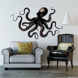 image-Elegant Octopus Wall Sticker Decals | Detailed Nautical Wall Art | Black Octopus Home Decor | Ocean-Themed Living Room Decals | Marine Life