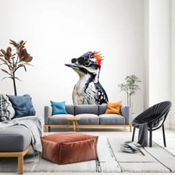 image-Downy Woodpecker Bird in Glasses Wall Sticker Decals - Unique Room Decor for Nature Lovers