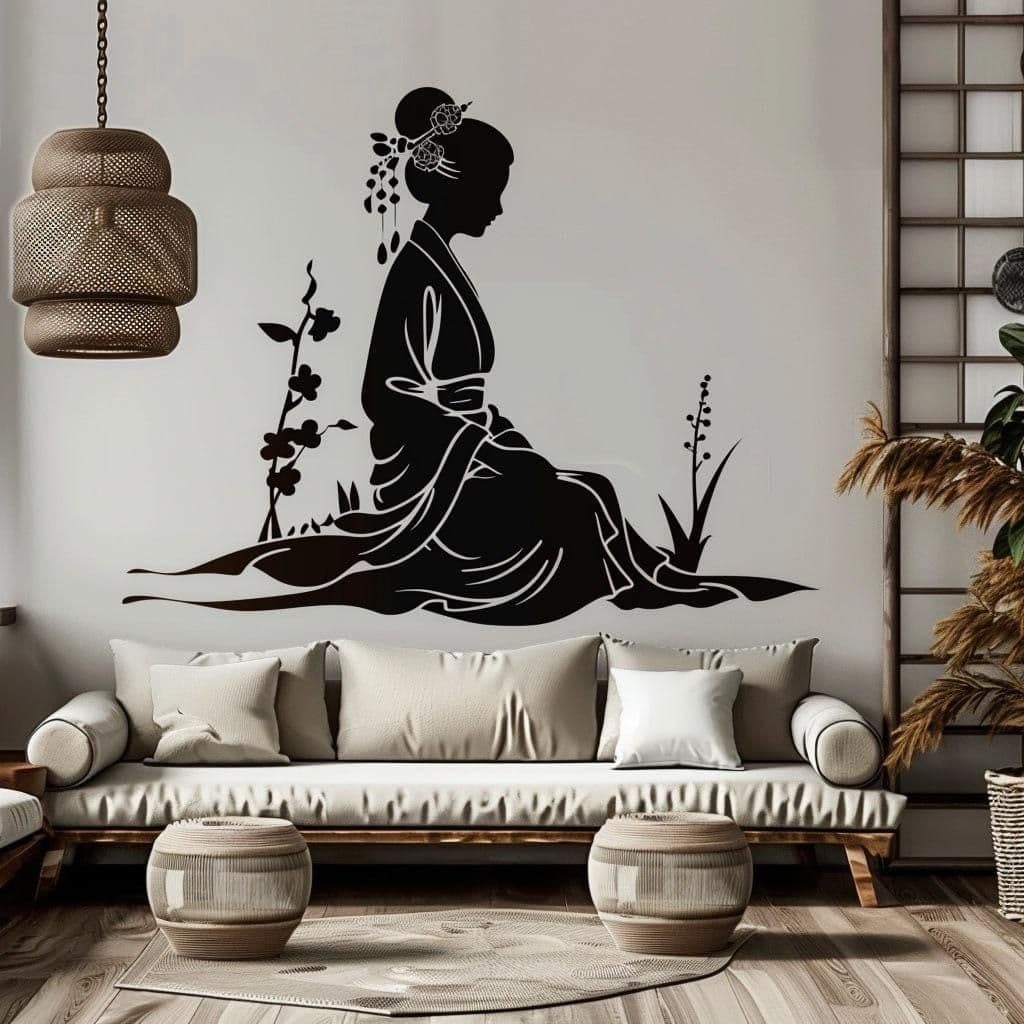 image-Geisha Silhouette Wall Decal Sticker - Elegant Japanese Art Decals