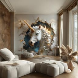 image-3D Fantasy Unicorn Wall Decal Sticker - Enchanted Unicorn Breaking Through Wall