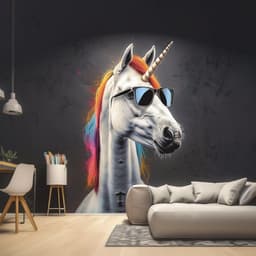image-Graffiti Unicorn Wall Sticker - Photo realistic Unicorn with Sunglasses Decal