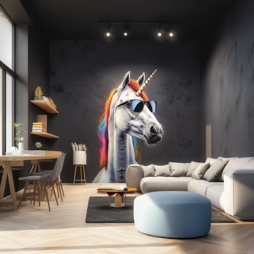 image-Graffiti Unicorn Wall Sticker - Photo realistic Unicorn with Sunglasses Decal