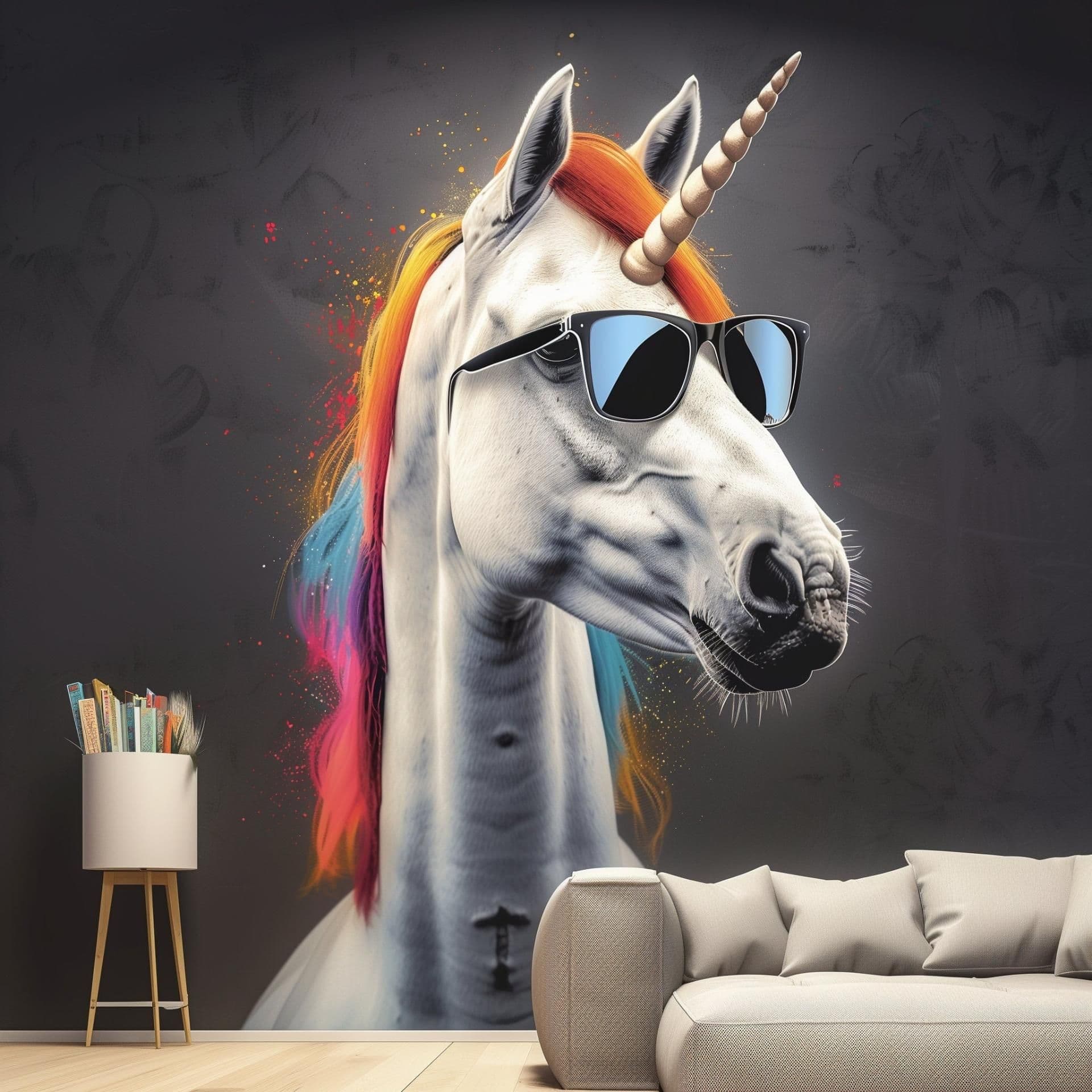 image-Graffiti Unicorn Wall Sticker - Photo realistic Unicorn with Sunglasses Decal