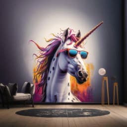 image-Photorealistic Unicorn Wall Sticker - Bold Vibrant Unicorn with Sunglasses Decal