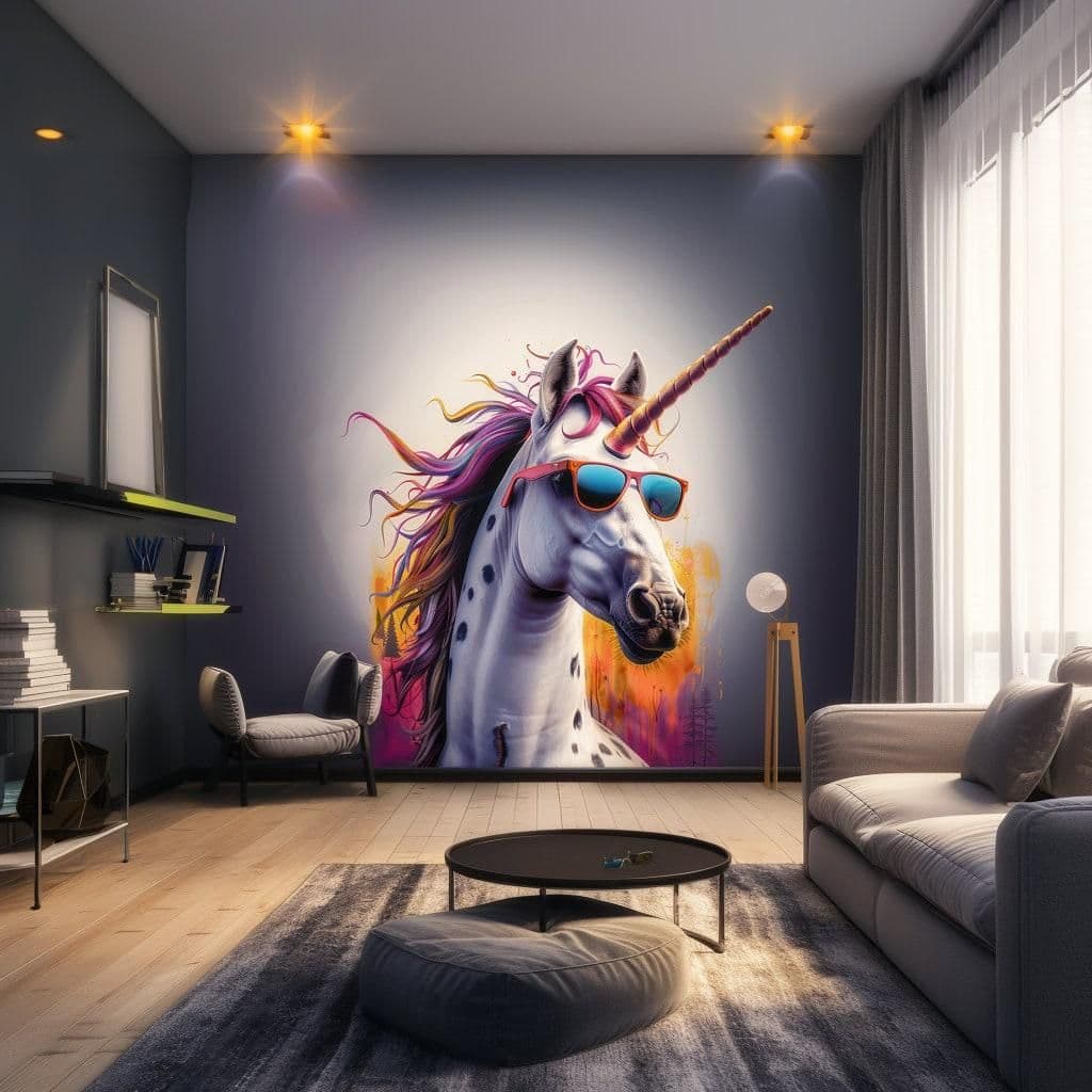 image-Photorealistic Unicorn Wall Sticker - Bold Vibrant Unicorn with Sunglasses Decal