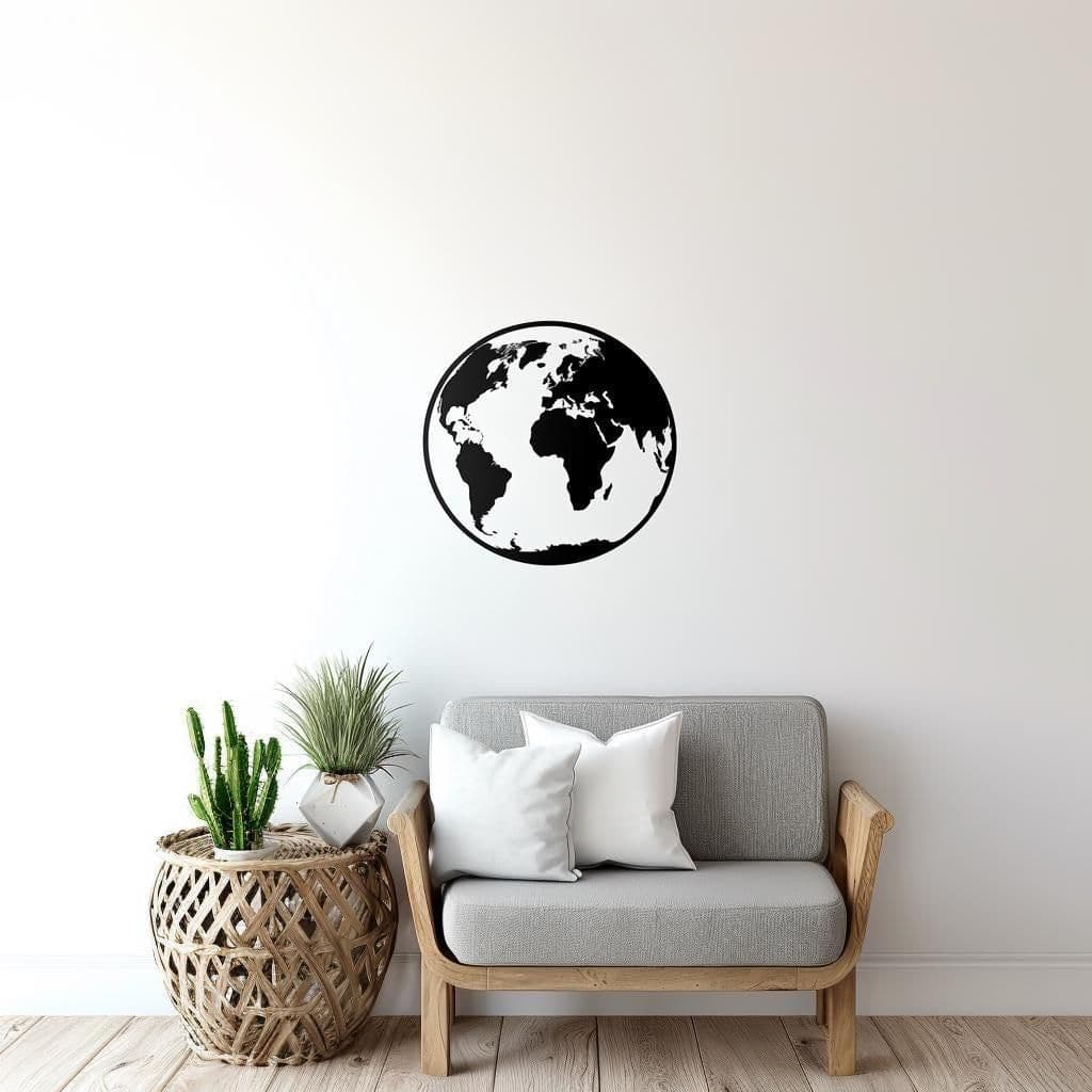 image-Globe Wall Decal | Minimalist World Map Black Sticker | Modern Earth Wall Art for Living Room, Office, or Classroom Decor Line Art
