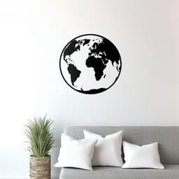 image-Globe Wall Decal | Minimalist World Map Black Sticker | Modern Earth Wall Art for Living Room, Office, or Classroom Decor Line Art