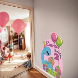 image-Personalized Dinosaur Birthday Sticker Set | Custom Name & Age Party Decal Decoration | Kids Birthday Wall Sticker Dino Theme Party Decor *!