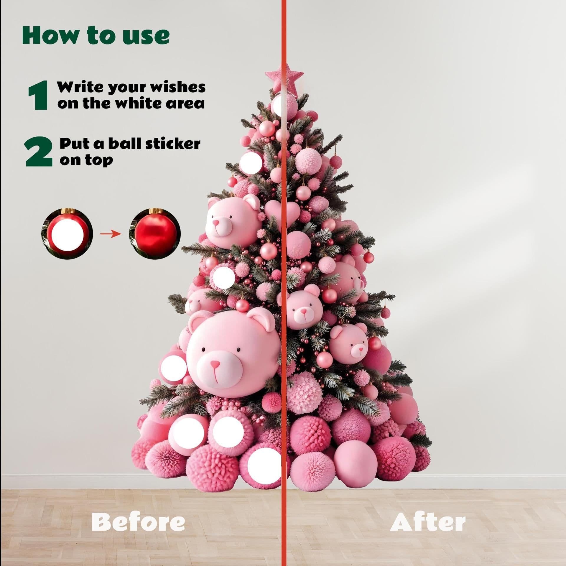 image-Pink Teddy Bear Christmas Tree Wall Decal | Personalized Holiday Sticker | Write Your Wishes | Kids Room Christmas Decor Vinyl Wall Art *!