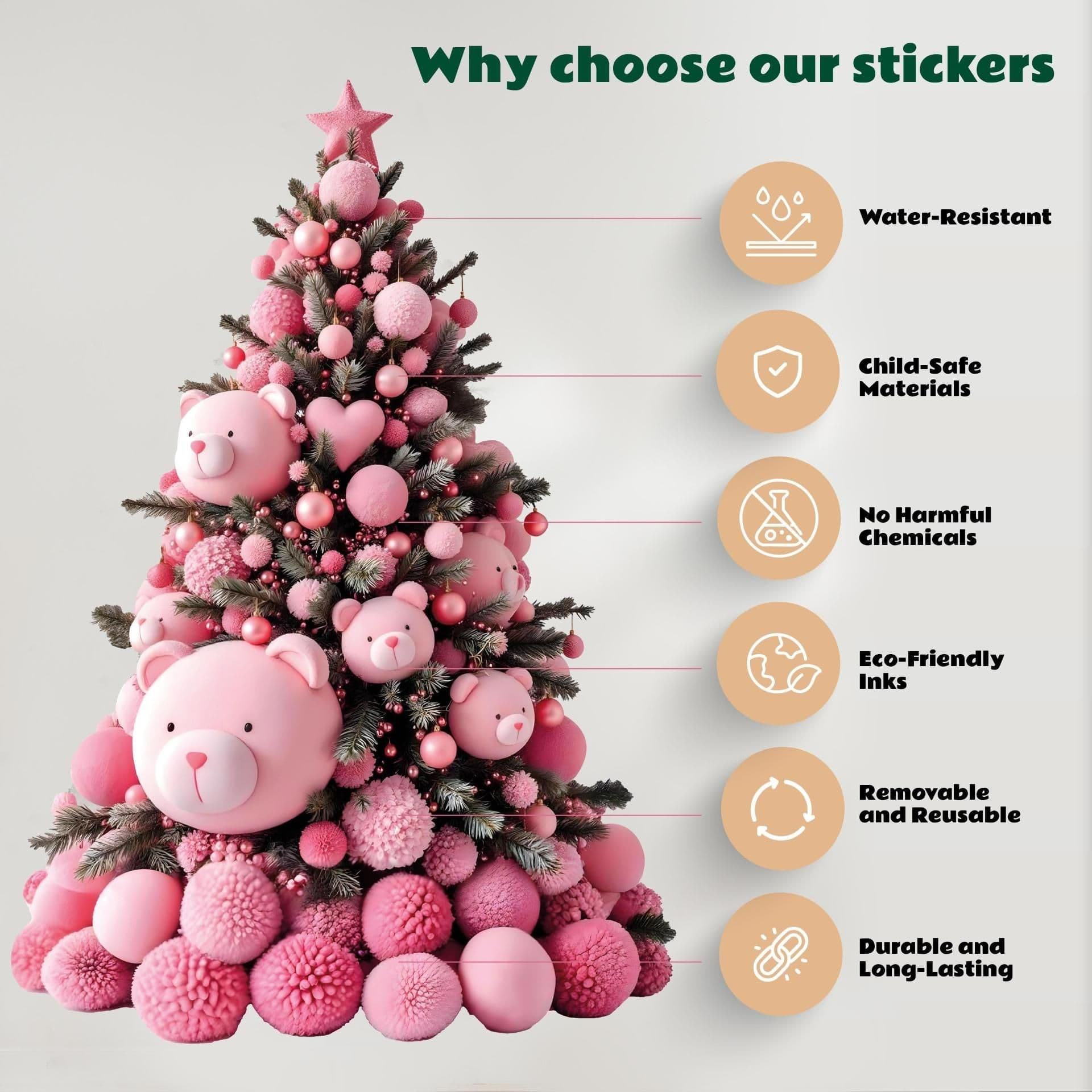 image-Pink Teddy Bear Christmas Tree Wall Decal | Personalized Holiday Sticker | Write Your Wishes | Kids Room Christmas Decor Vinyl Wall Art *!