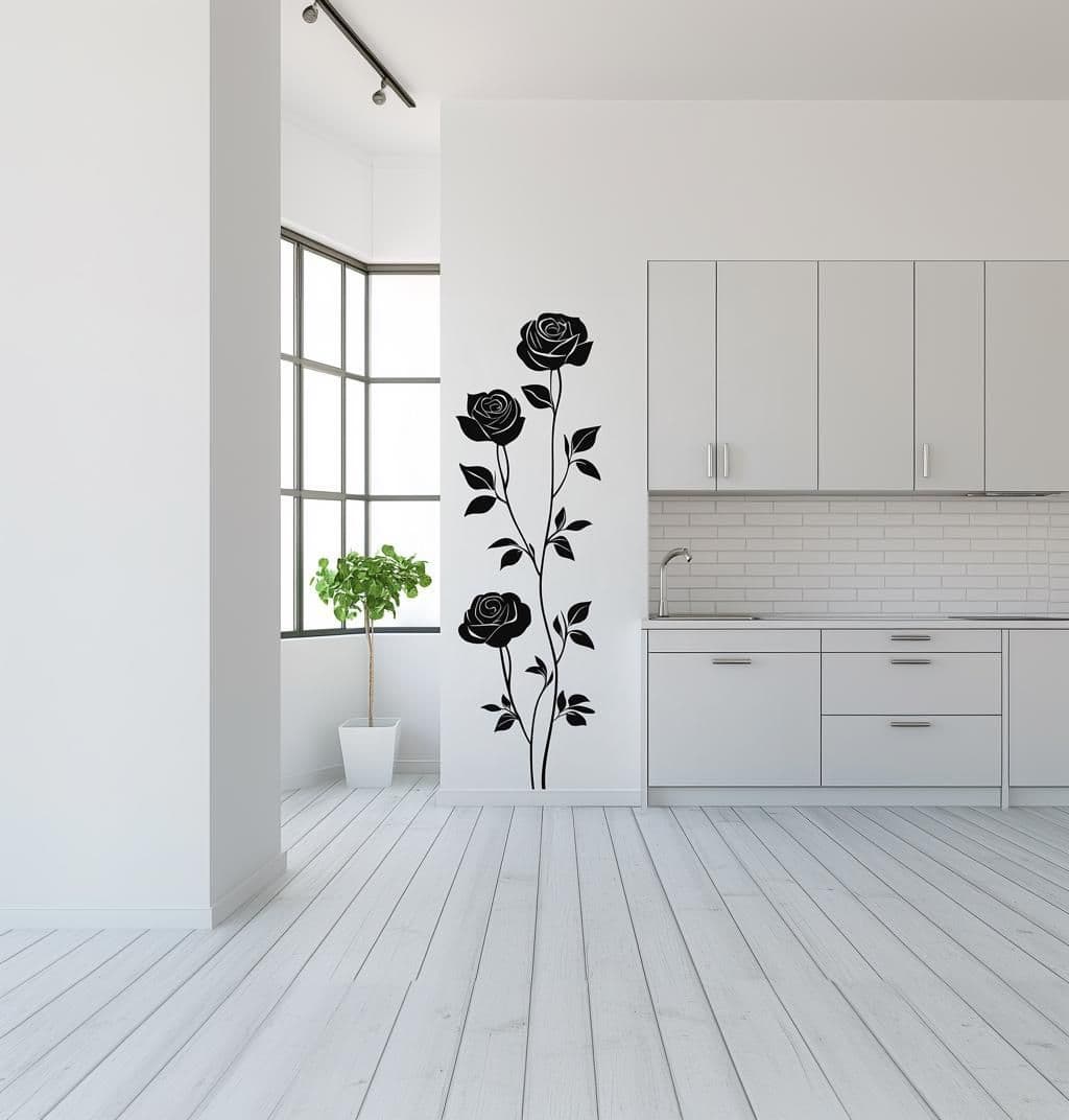 image-Three-Rose Wall Decal Sticker | Elegant Floral Wall Art | Removable Flower Wall Sticker for Kitchen Bedroom Living Room | Modern Wall Decor