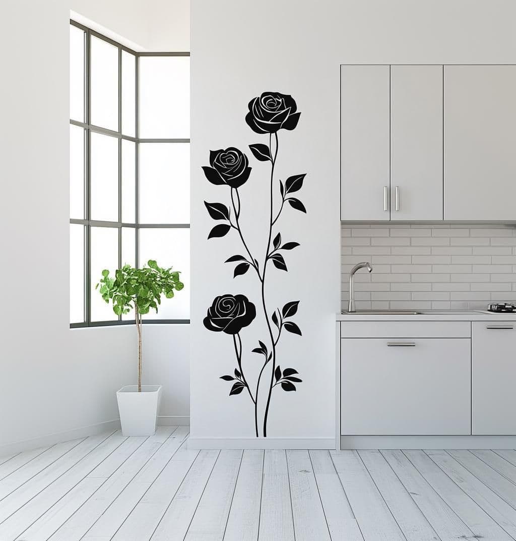 image-Three-Rose Wall Decal Sticker | Elegant Floral Wall Art | Removable Flower Wall Sticker for Kitchen Bedroom Living Room | Modern Wall Decor