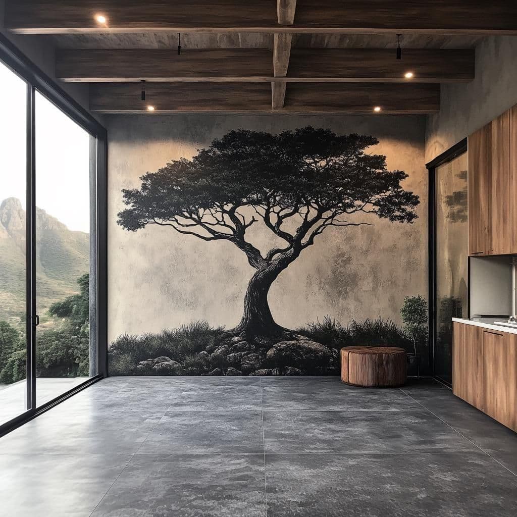 image-Large Tree Wall Decal | Nature-Inspired Vinyl Mural | Rustic Forest Silhouette Sticker | Elegant Living Room Office Decor | Peel & Stick