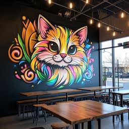 image-Colorful Cat Wall Decal | Neon Feline Vinyl Sticker | Vibrant Artistic Pet Mural | Modern Animal Wall Art | Cat Café & Kids Room Decor