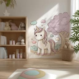 image-Cute Unicorn Wall Decal | Pastel Cartoon Unicorn Wall Sticker for Girls' Nursery or Bedroom | Kawaii Removable Vinyl Mural for Kids