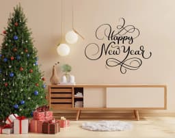 image-Uplifting New Year Quote Wall Vinyl Sticker - "Happy New Year" Text Decal Sign for Living Room