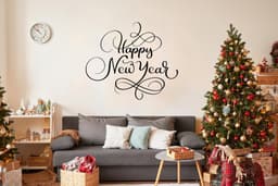 image-Uplifting New Year Quote Wall Vinyl Sticker - "Happy New Year" Text Decal Sign for Living Room