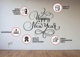 image-Uplifting New Year Quote Wall Vinyl Sticker - "Happy New Year" Text Decal Sign for Living Room