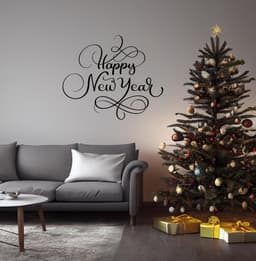 image-Uplifting New Year Quote Wall Vinyl Sticker - "Happy New Year" Text Decal Sign for Living Room