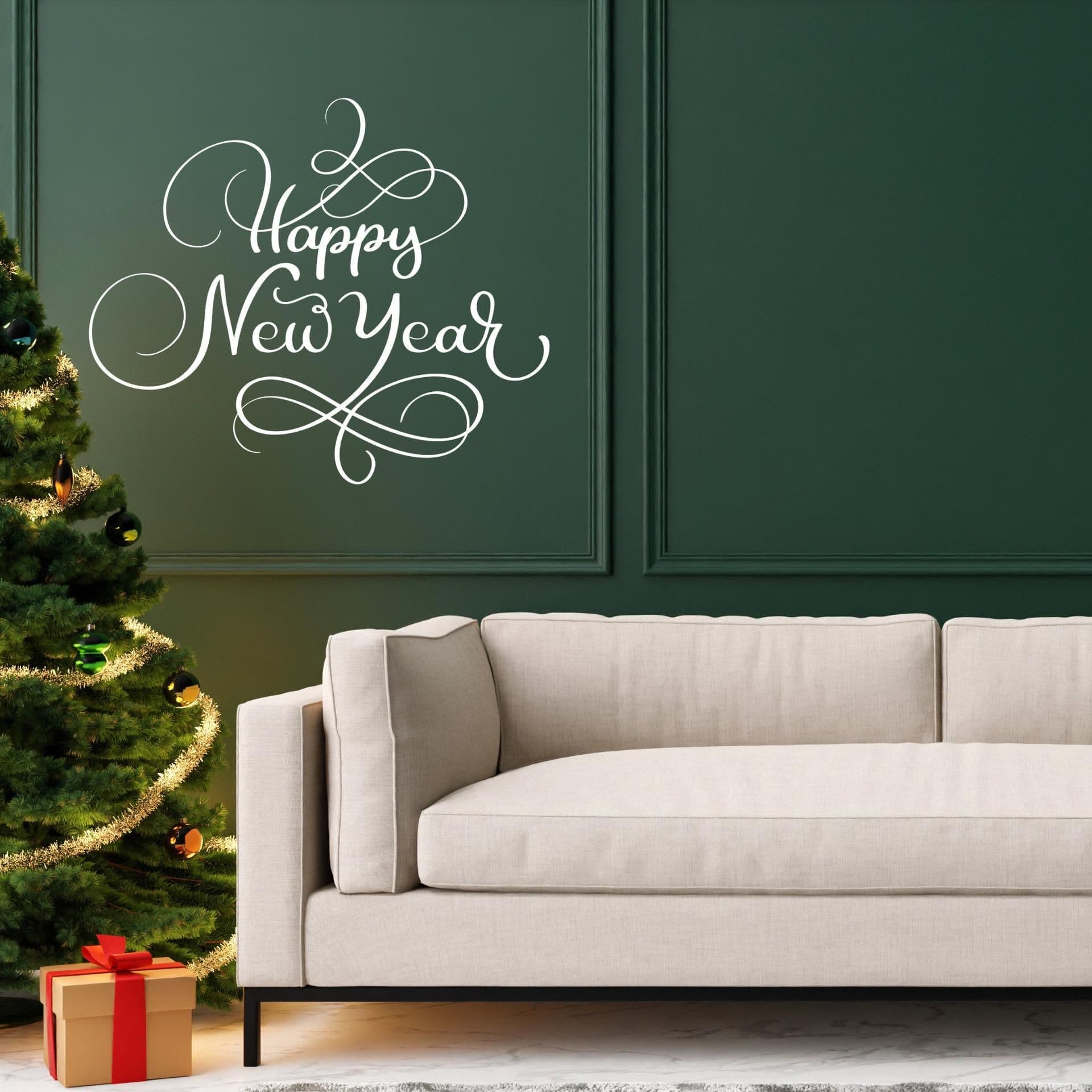image-Uplifting New Year Quote Wall Vinyl Sticker - "Happy New Year" Text Decal Sign for Living Room