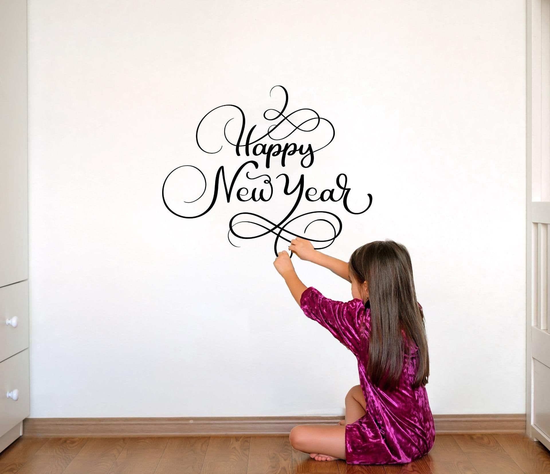 image-Uplifting New Year Quote Wall Vinyl Sticker - "Happy New Year" Text Decal Sign for Living Room