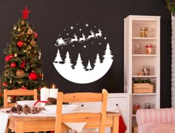 image-Circular Santa Sleigh and Deers Wall Decal - Christmas Silhouette Window Stickers