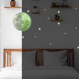 image-Glow In The Dark Full Moon And Star Wall Sticker - Bedroom Ceiling Decoration Large Glowing Decal