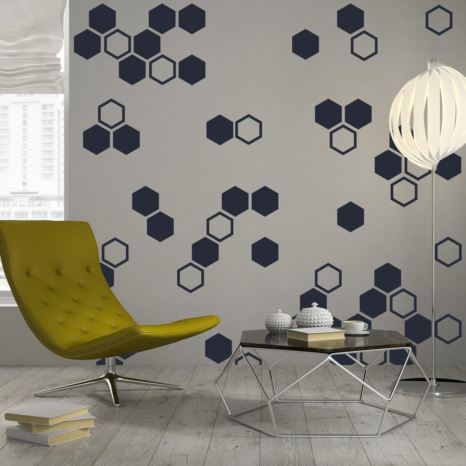 image-50x Honeycomb Wall Stickers Decor - Geometric Hexagon Sticker For Bedroom Living Room
