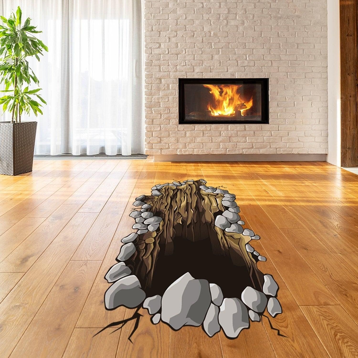 image-3d Floor Porthole Sticker - Self Adhesive Art Mural Living Room Vinyl Hole Decal For Interior