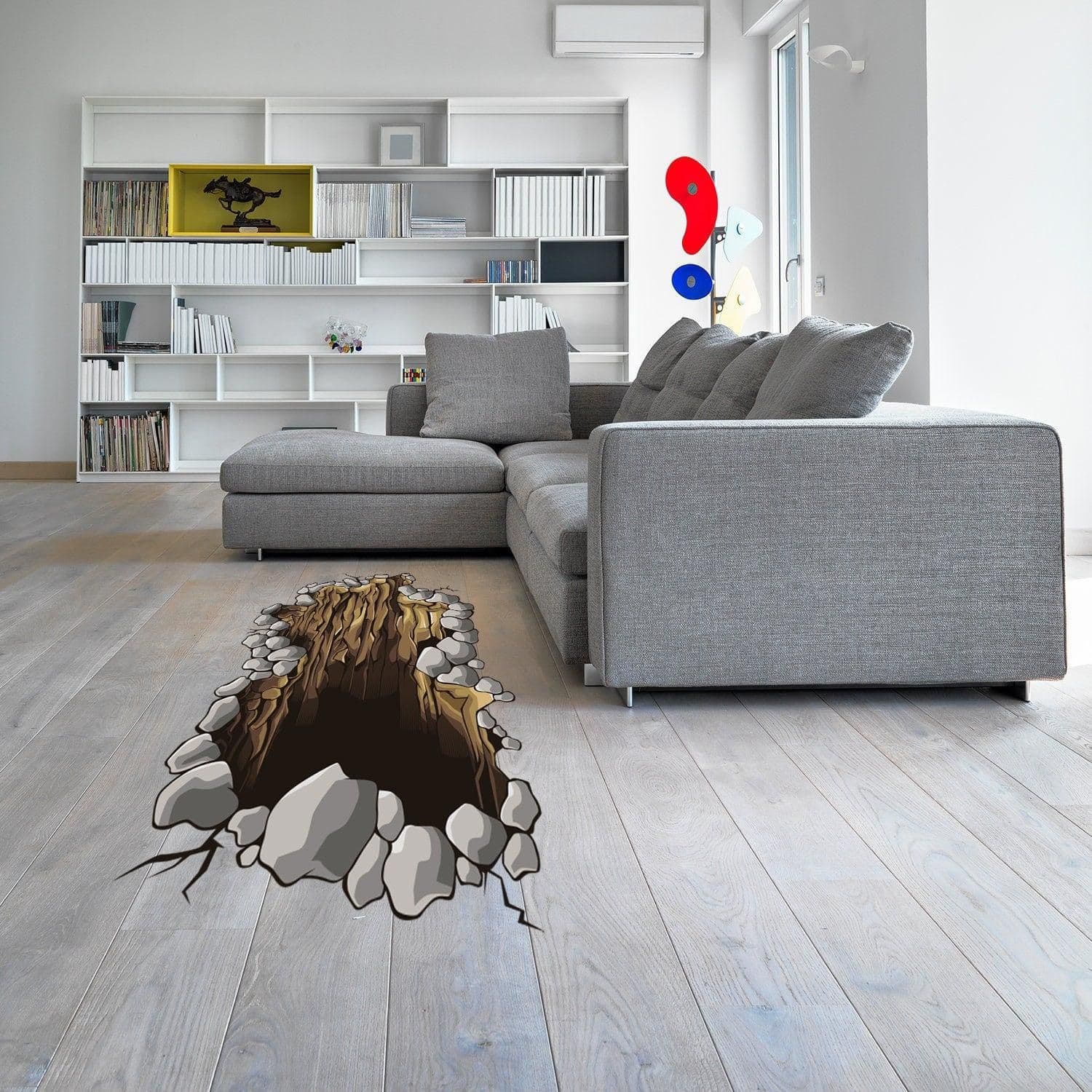 image-3d Floor Porthole Sticker - Self Adhesive Art Mural Living Room Vinyl Hole Decal For Interior