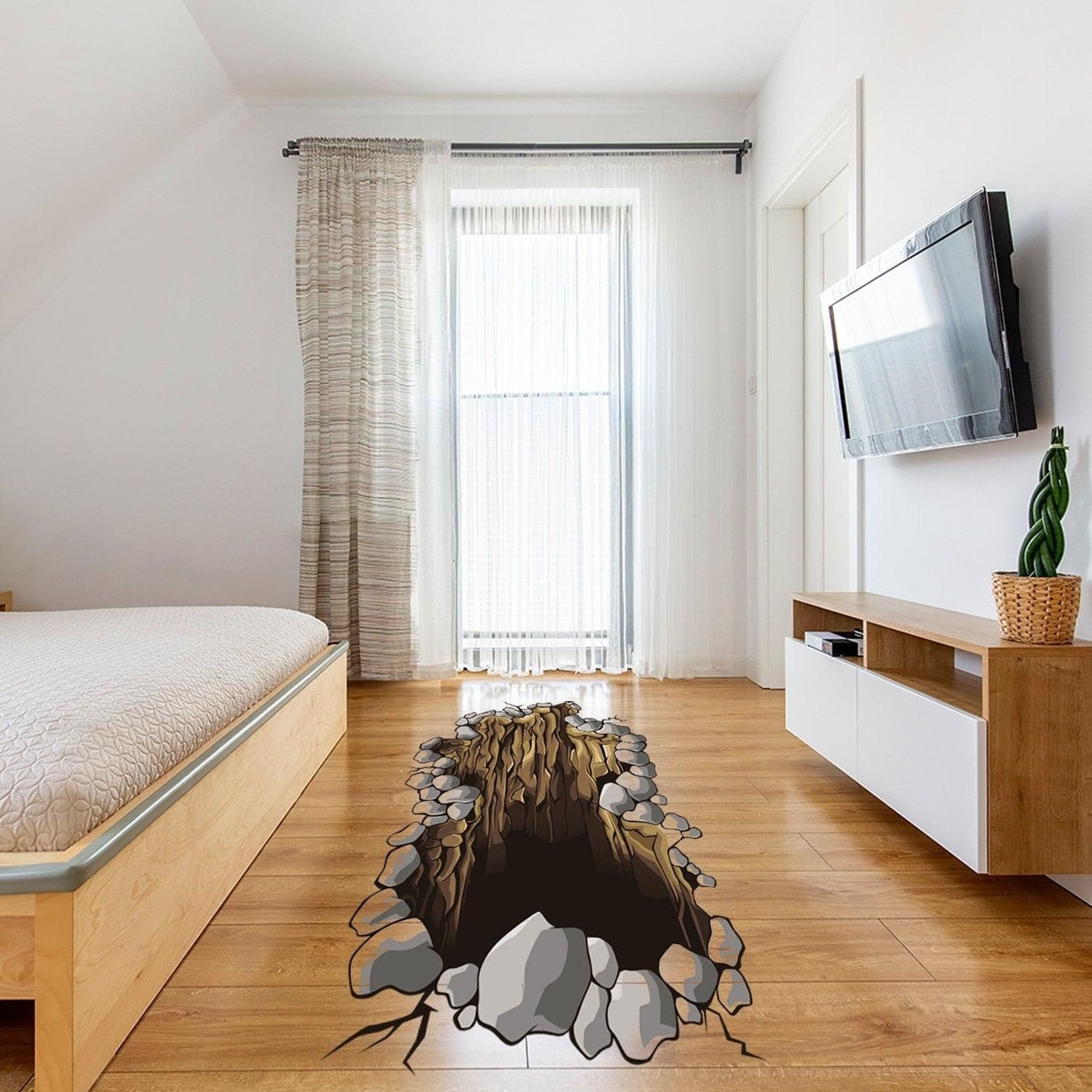image-3d Floor Porthole Sticker - Self Adhesive Art Mural Living Room Vinyl Hole Decal For Interior