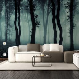 image-Foggy Forest Wallpaper Sticker Mural - Night Tree Fog Removable Wall Paper Art Decal