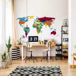 image-Large World Map Wall Decal - Sticker For Bedroom Playroom Boys Room Mural Decor