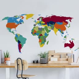 image-Large World Map Wall Decal - Sticker For Bedroom Playroom Boys Room Mural Decor