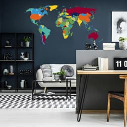 image-Large World Map Wall Decal - Sticker For Bedroom Playroom Boys Room Mural Decor