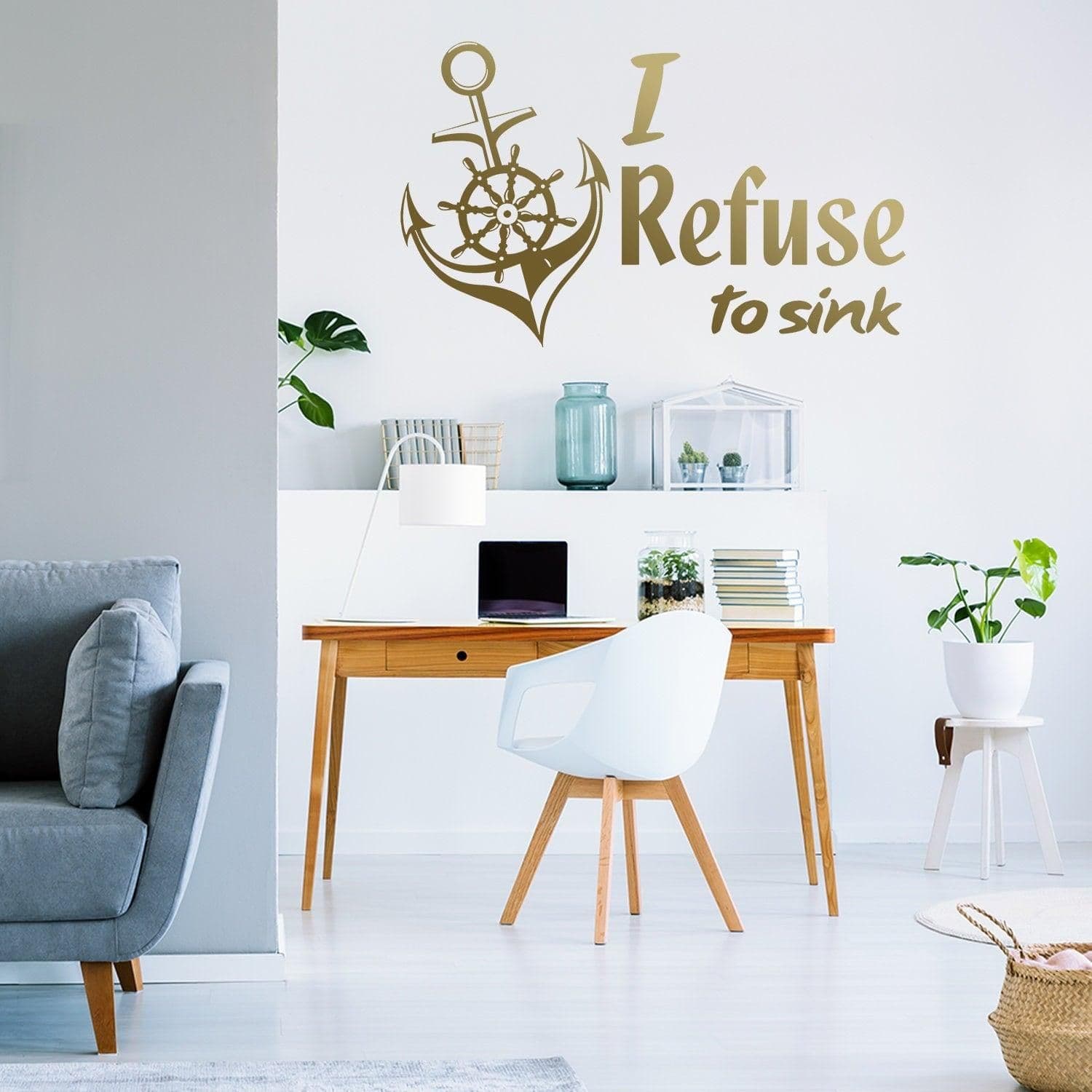 image-I Refuse To Sink Quote Sticker - Anchor Sign Art Vinyl Wall Decal