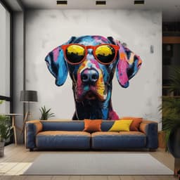 image-Great Dane with Sunglasses Wall Decal - Vibrant Watercolor Dog Sticker for Dynamic Room Decor