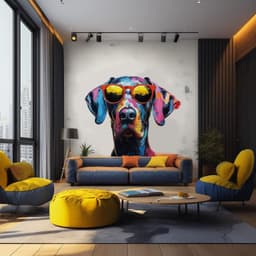 image-Great Dane with Sunglasses Wall Decal - Vibrant Watercolor Dog Sticker for Dynamic Room Decor
