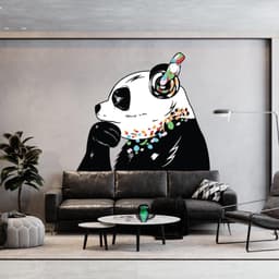 image-Panda Wall Art Sticker - Thinking Dj Panda Bear Head Headphones Vinyl Decal