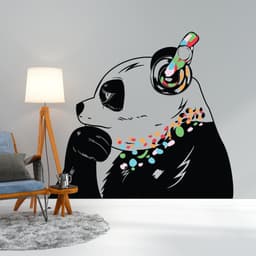 image-Panda Wall Art Sticker - Thinking Dj Panda Bear Head Headphones Vinyl Decal