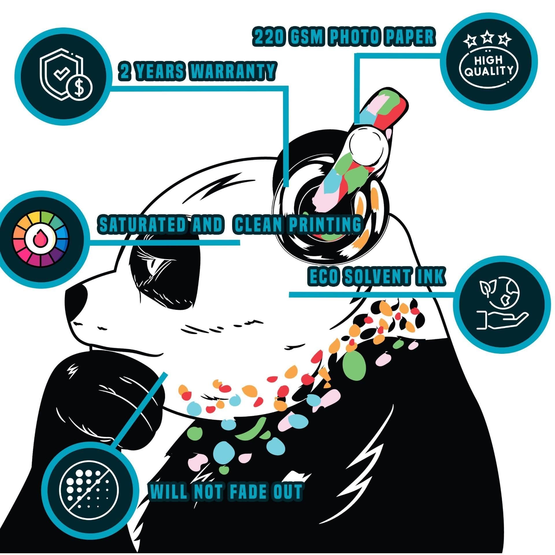 image-Panda Wall Art Sticker - Thinking Dj Panda Bear Head Headphones Vinyl Decal
