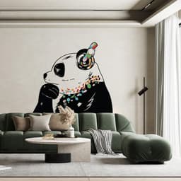 image-Panda Wall Art Sticker - Thinking Dj Panda Bear Head Headphones Vinyl Decal