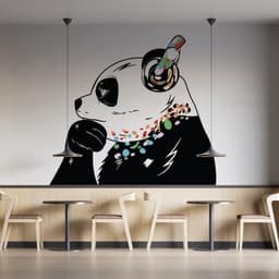 image-Panda Wall Art Sticker - Thinking Dj Panda Bear Head Headphones Vinyl Decal