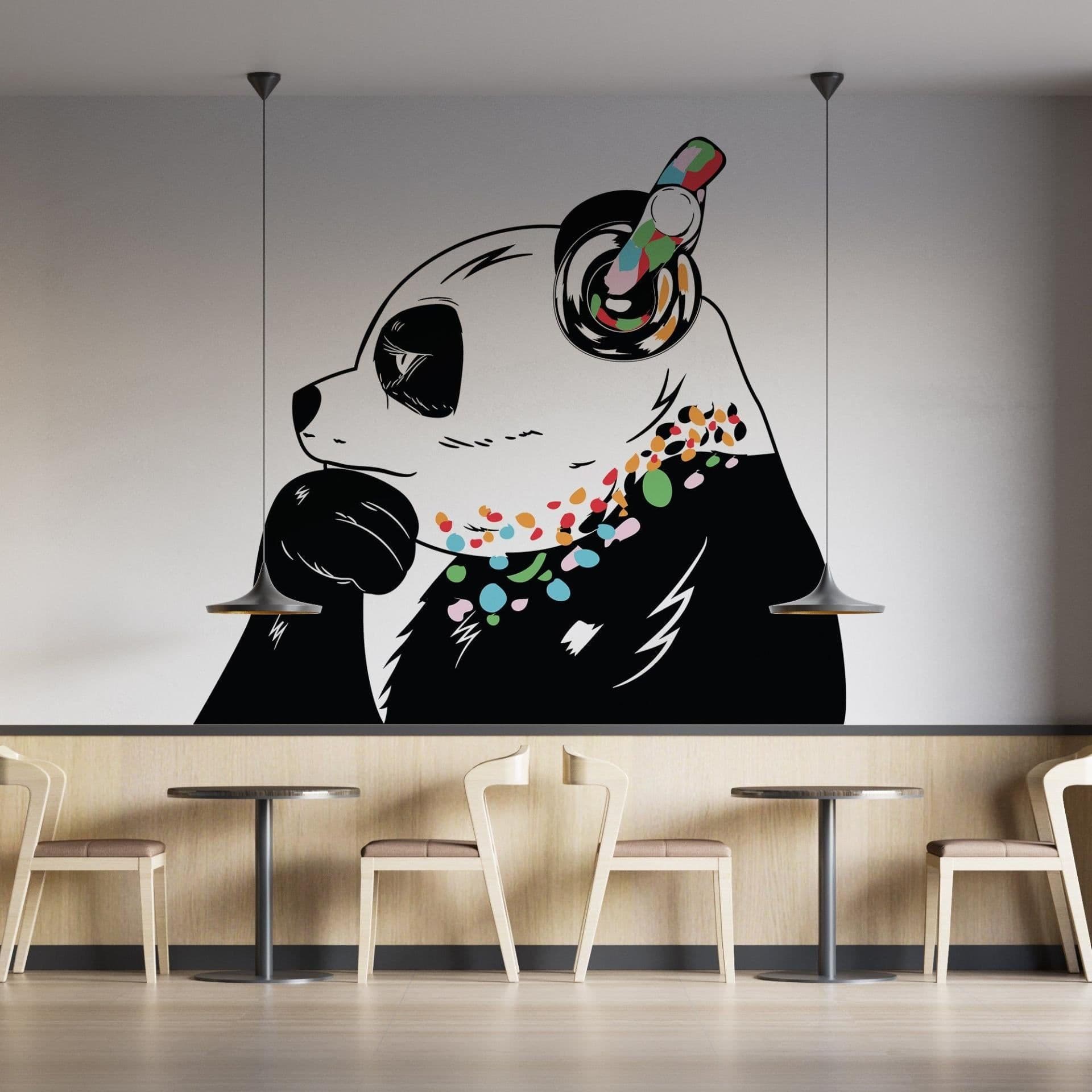image-Panda Wall Art Sticker - Thinking Dj Panda Bear Head Headphones Vinyl Decal