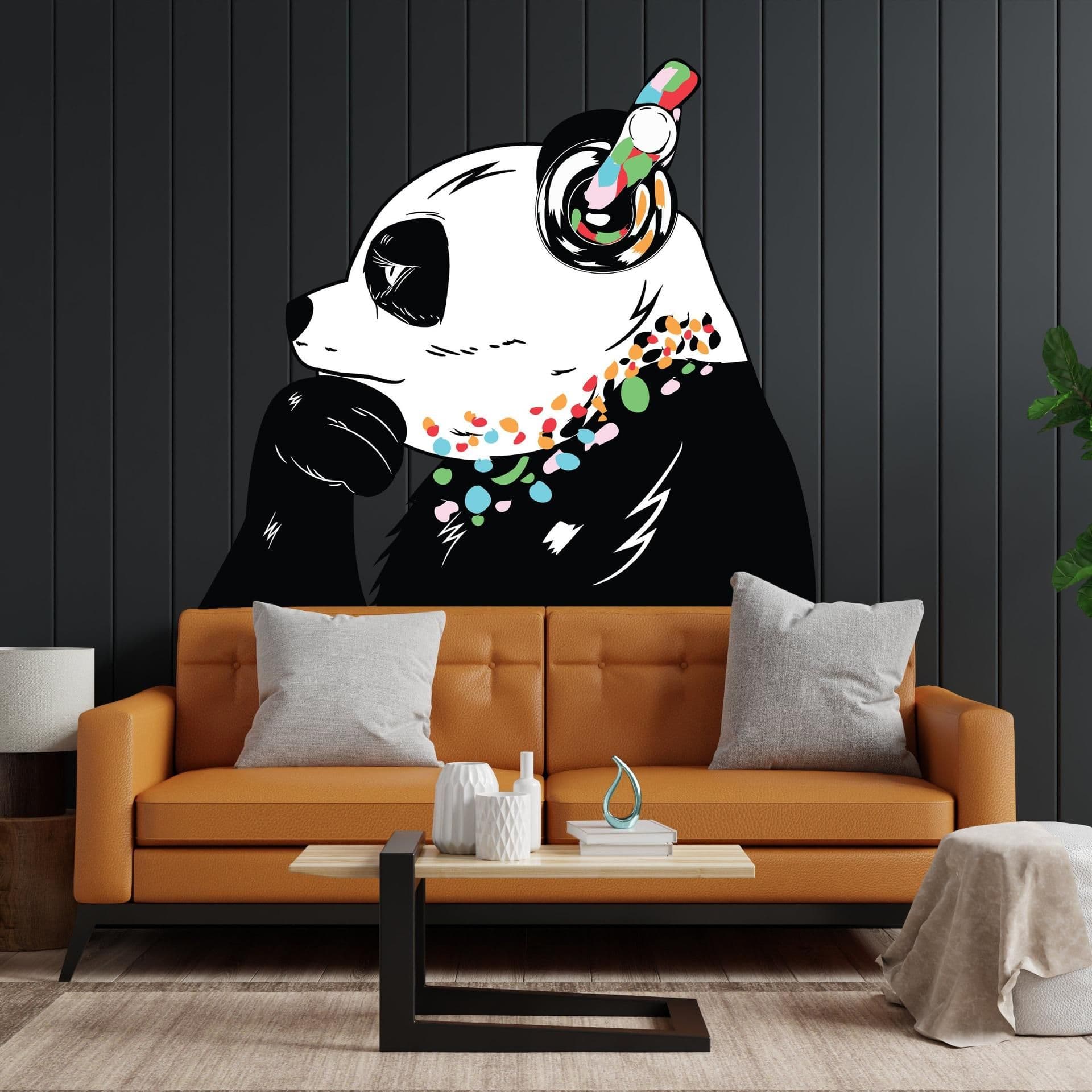 image-Panda Wall Art Sticker - Thinking Dj Panda Bear Head Headphones Vinyl Decal