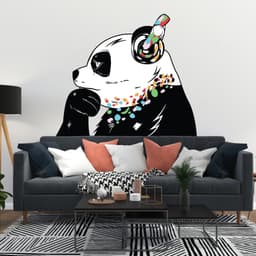 image-Panda Wall Art Sticker - Thinking Dj Panda Bear Head Headphones Vinyl Decal